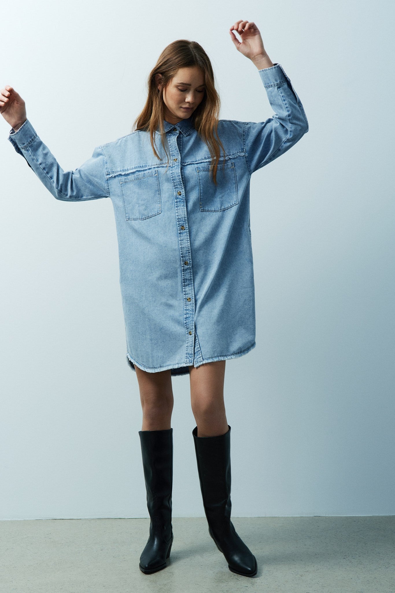 KIRI DRESS-Bleu denim décoloré