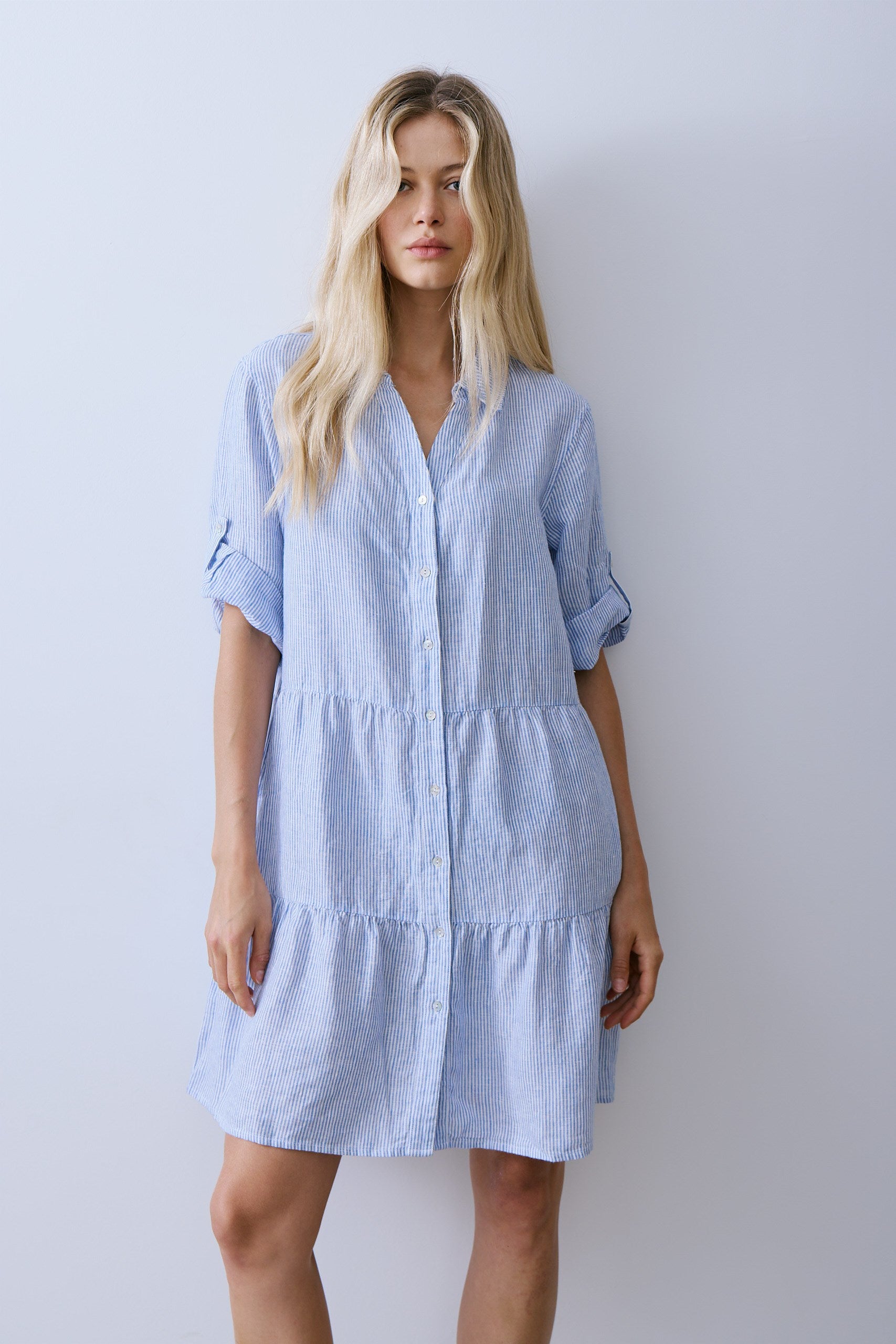MOREL DRESS-Blue pin stripe