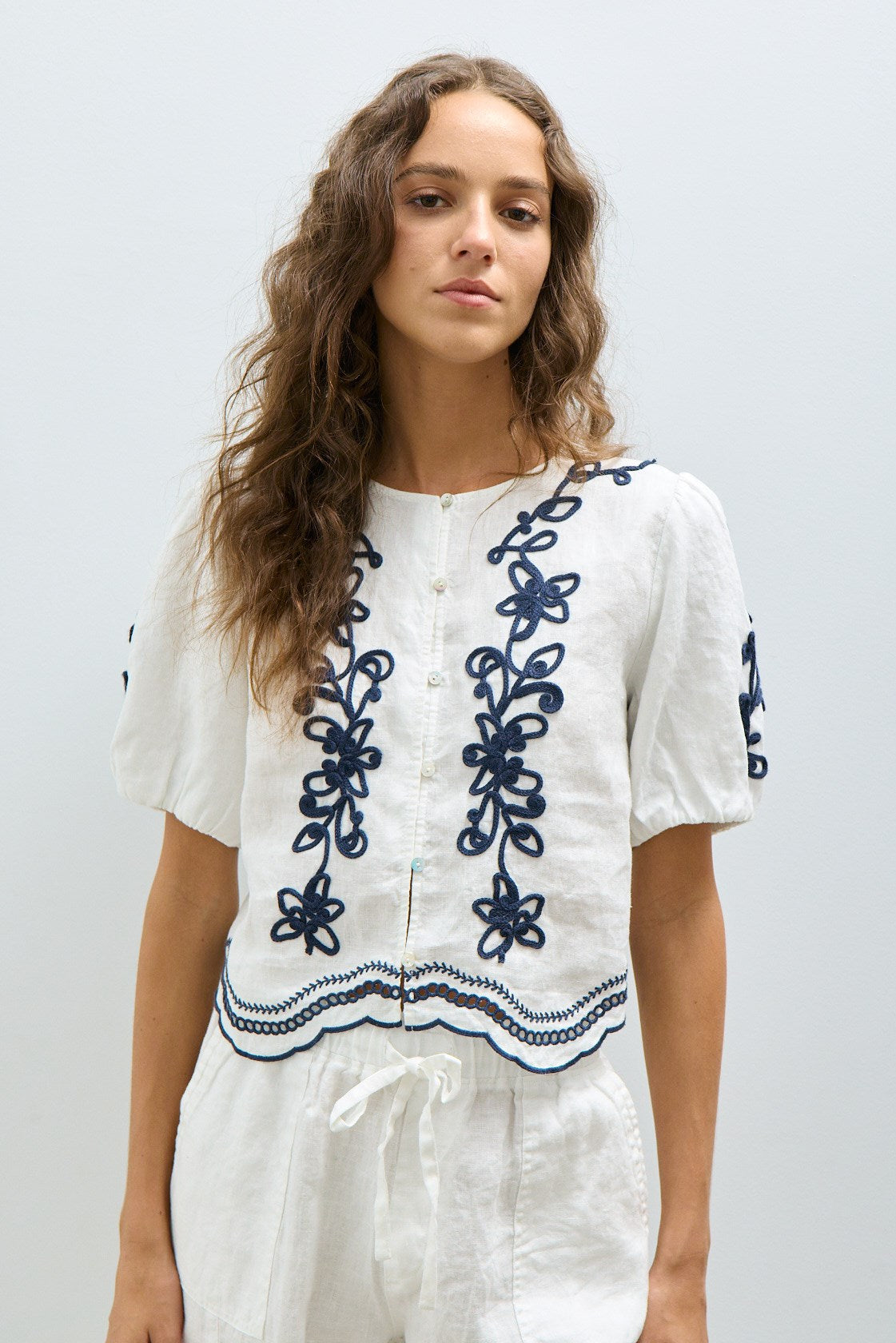 POPPY BLOUSE-Navy soutache