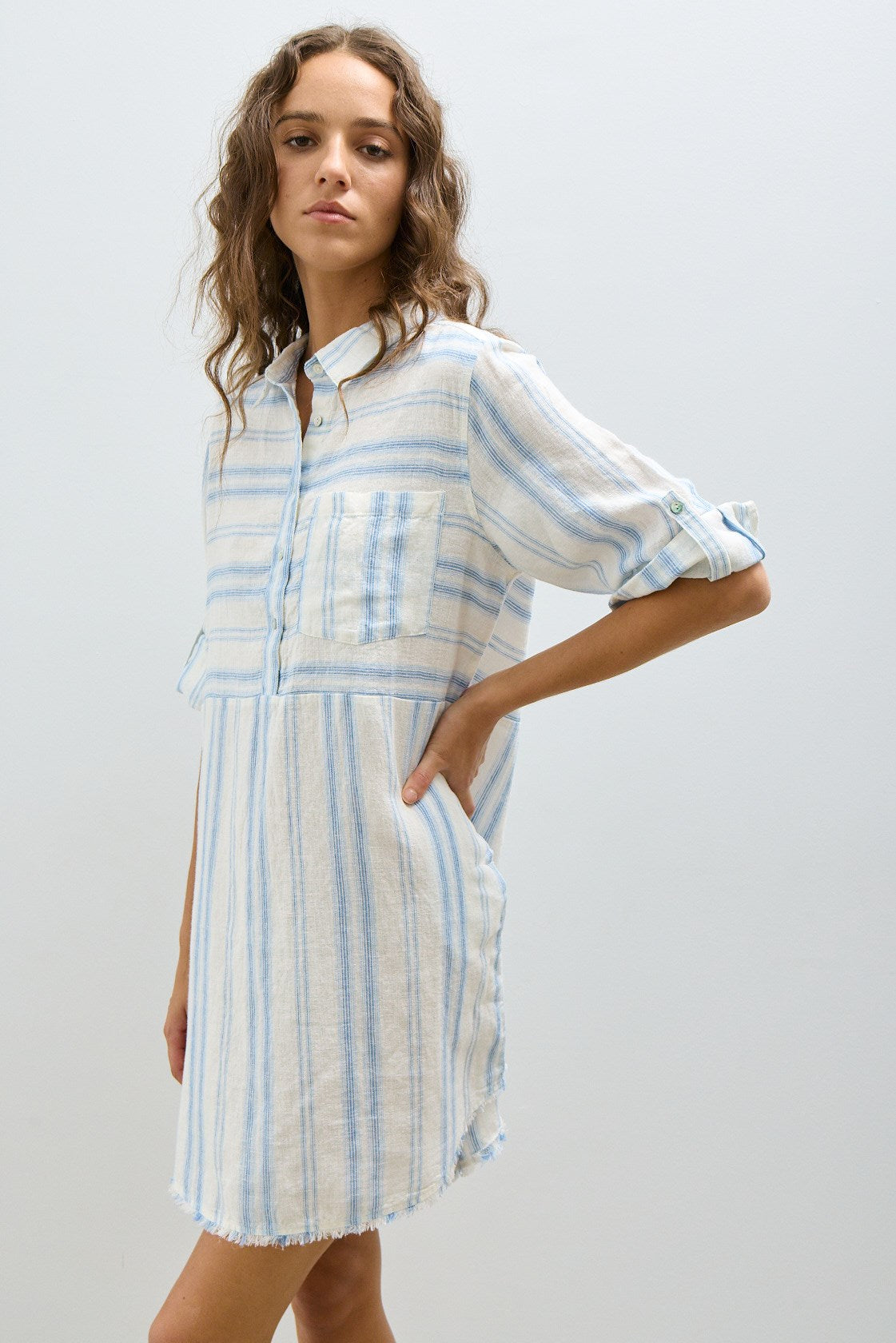 ROSELLA DRESS-Gradiant blue stripe
