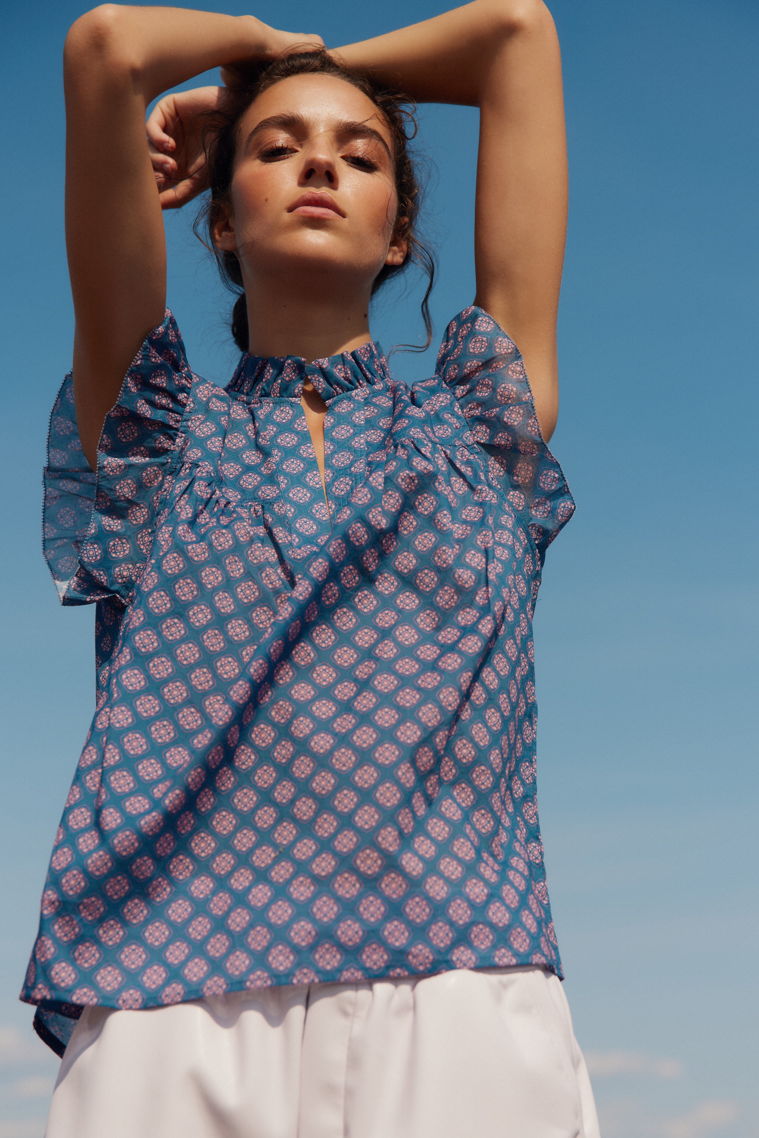 SPENCER BLOUSE-Navy gem