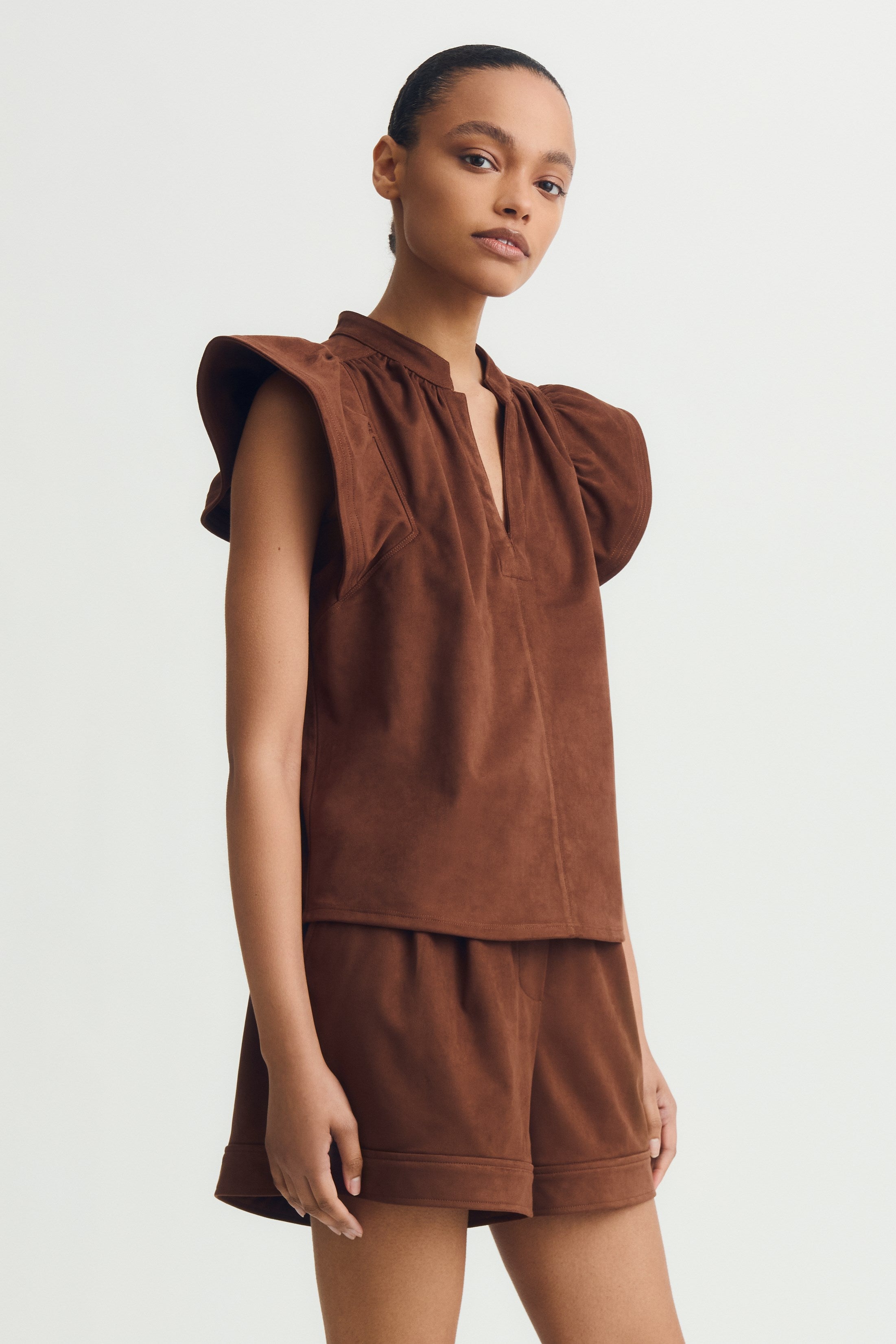 VENORA TOP-Brown suede